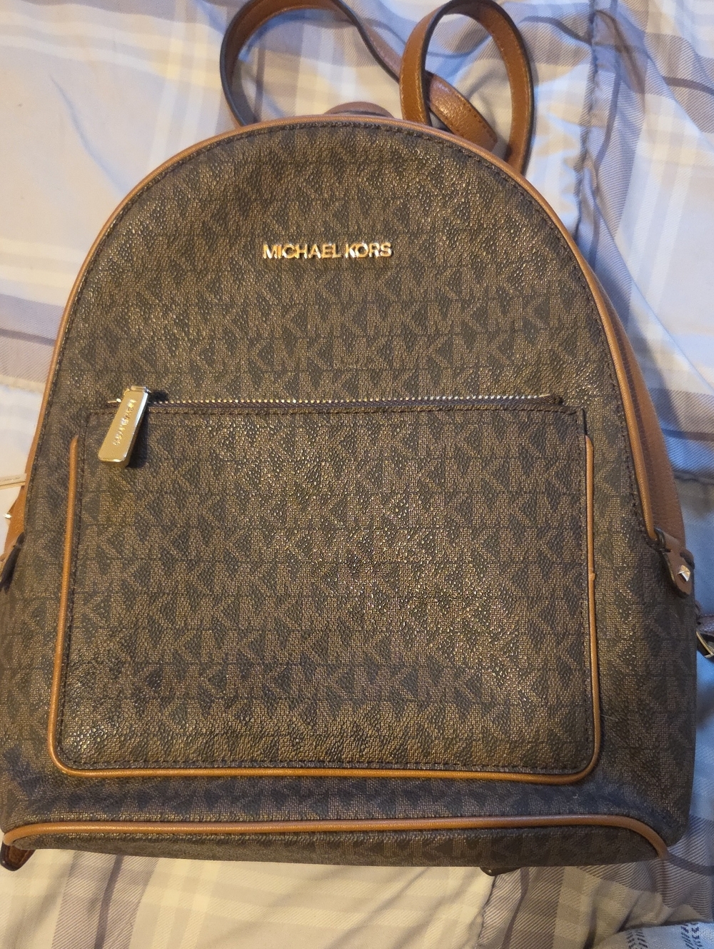 Michael Kors Brown MK Signature Backpack with Gold Hardware